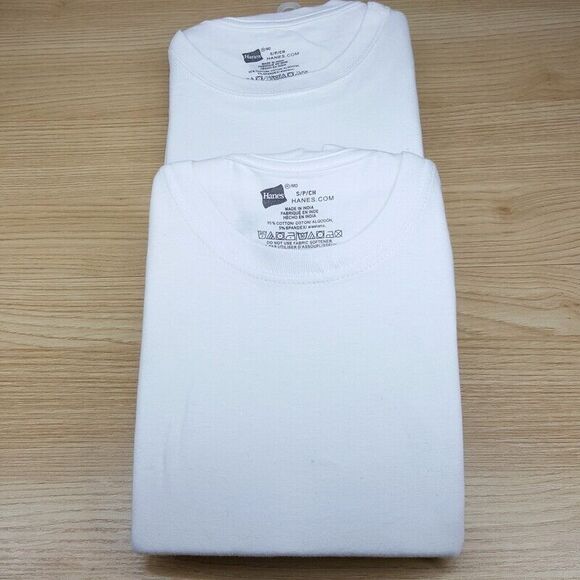 HANES Mens Shirt Small White 2-Pack Pullover Crew Tagless T-Shirt Undershirt Tee - Picture 1 of 3